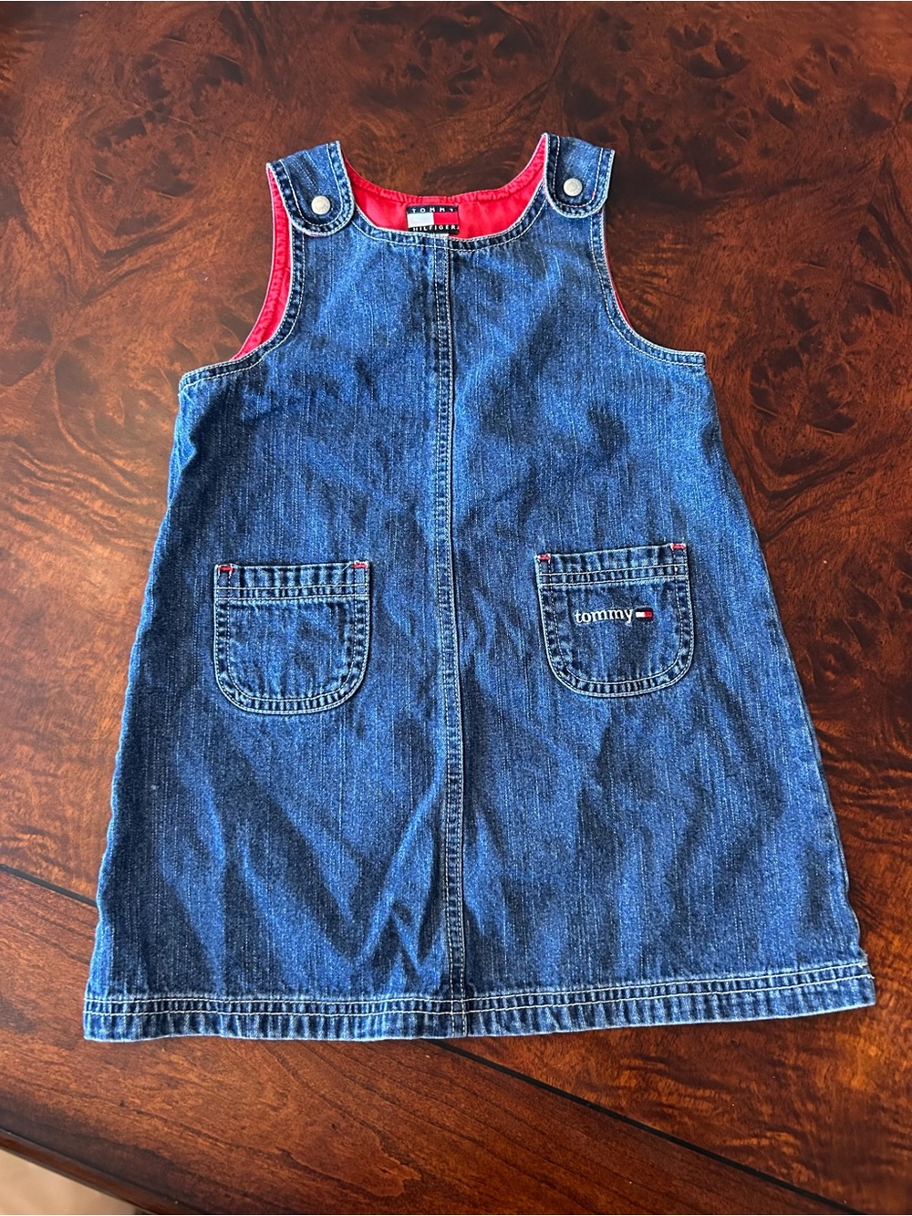 Tommy Hilfiger Y2K Denim Dress/Jumper, Girl's 3T Blue‎ Red 90s Pinafore Lined